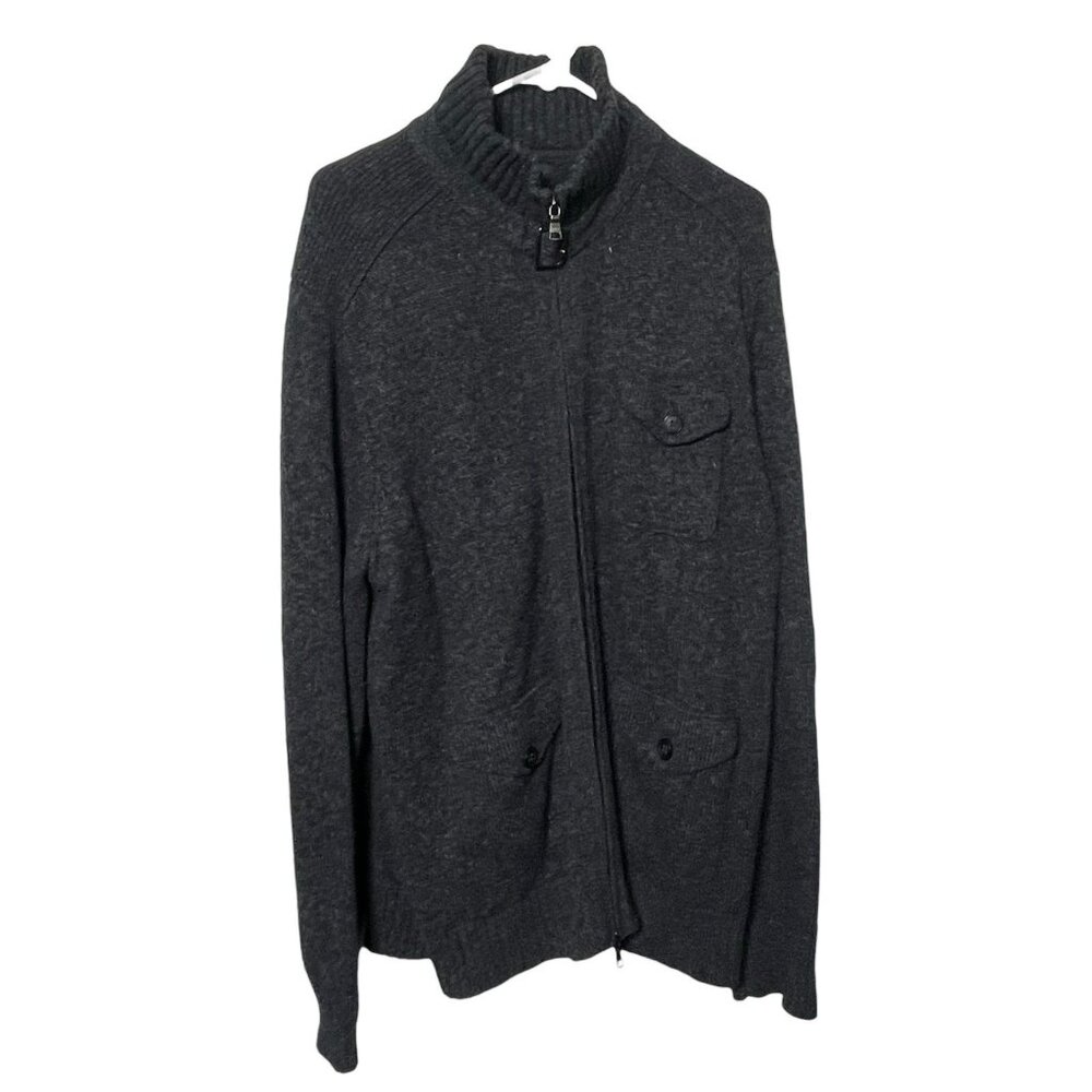 Banana Republic Full Zip Cardigan Men's XL Navy Blue Pockets Wool Military